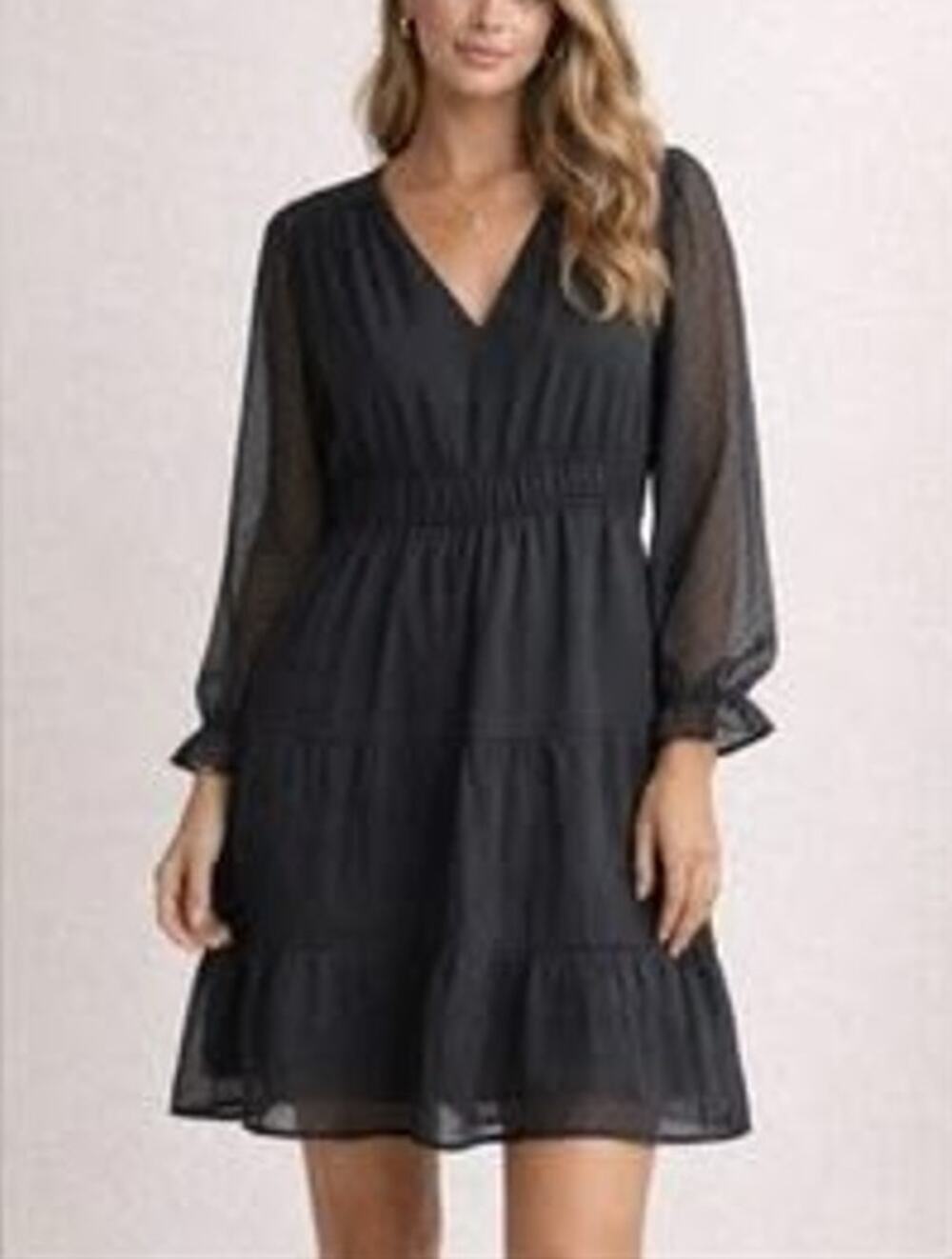 NWT Ann Taylor LOFT Chiffon Tiered Layered Embroidered V-Neck Flowing Dress